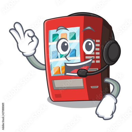 With headphone toy vending machine above cartoon table