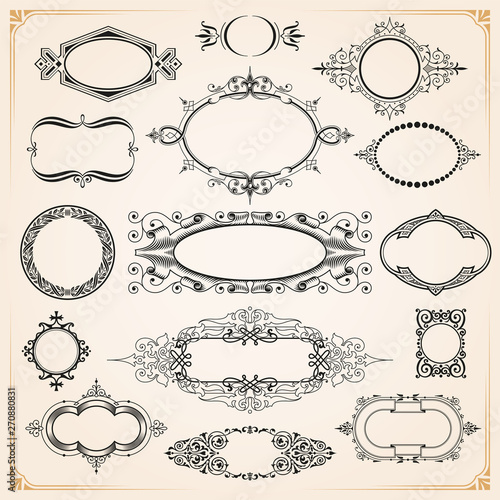 Decorative rounded circle and oval frames and borders set