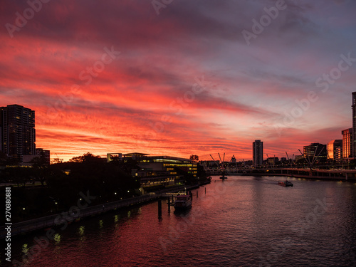 Brisbane River City Dramatic Sunset