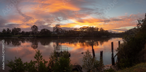 River Sunrise Reflection Panorama