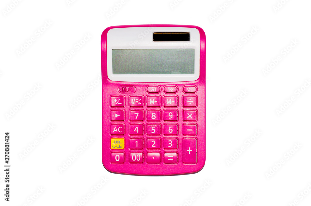 Pink calculator Isolated on white backgrounds with clipping path Pink calculator Isolated on white backgrounds with clipping path