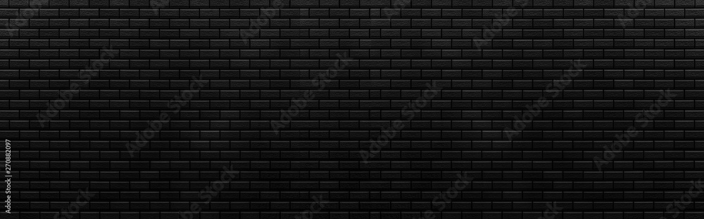 Panorama of Black brick stone wall seamless background and texture - obrazy, fototapety, plakaty 