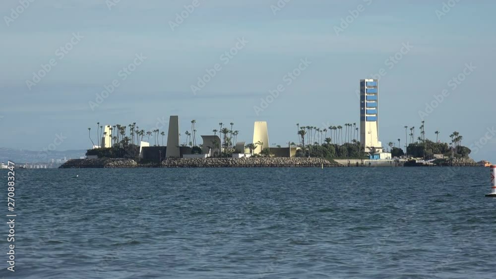 Manmade oil drilling island off the coast of Long Beach California