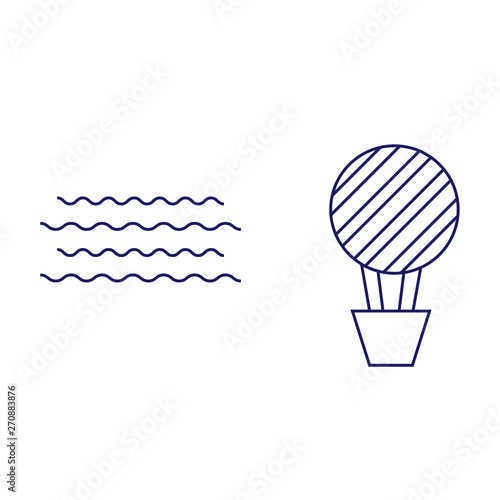 Waves and hotair balloon geometric illustration isolated on background