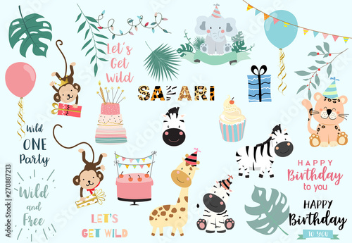 Collection of wild animal set with giraffe,tiger,zebra,monkey
