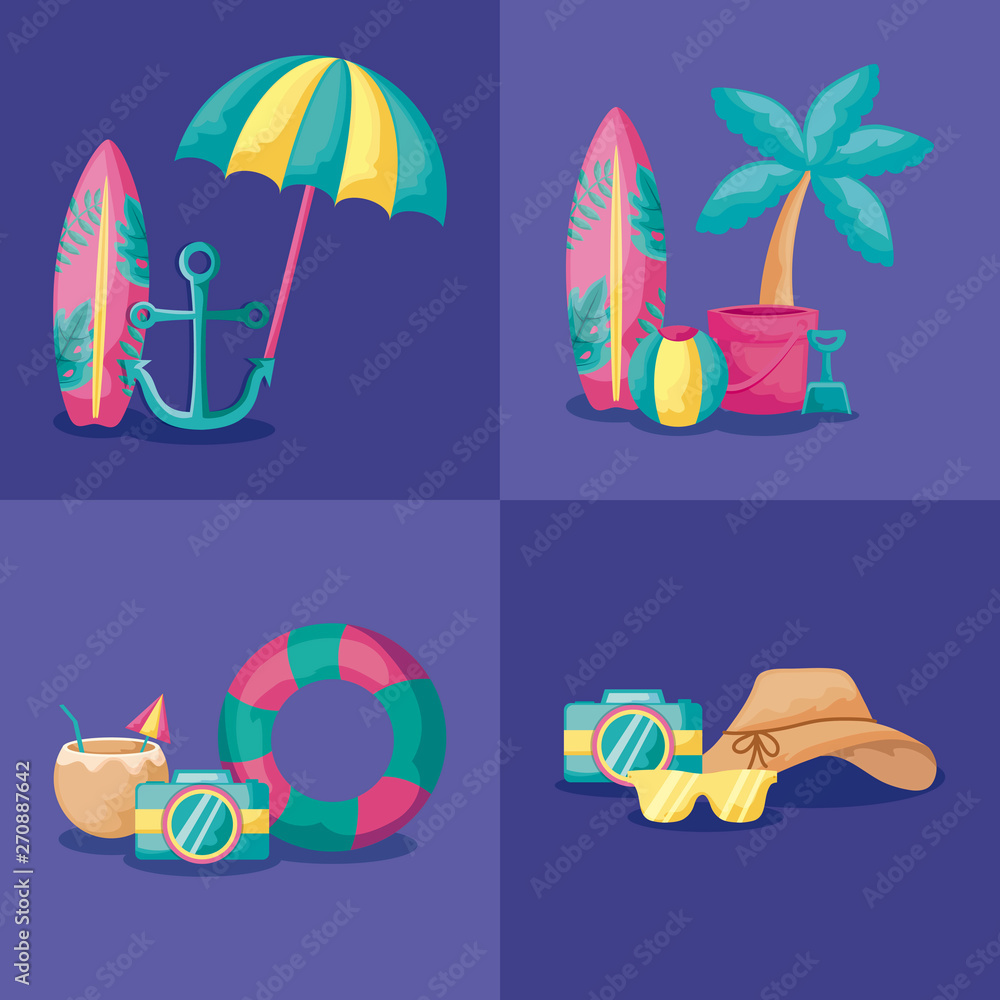 Fototapeta premium summer poster with palm tree and icons