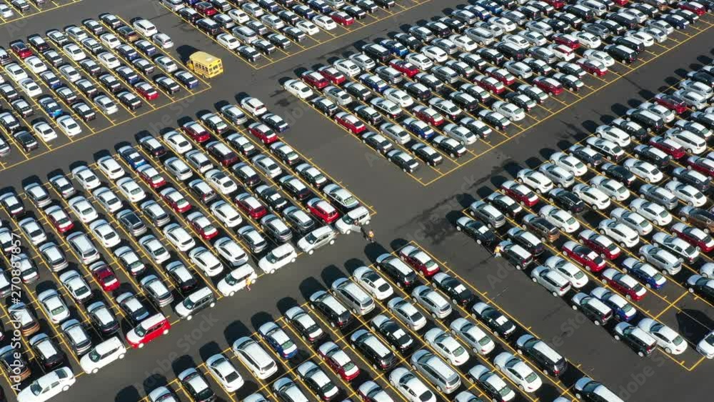 Aerial View of Giant Parking Lot for New Cars Arriving from Overseas Aerial View of Giant Parking Lot for New Cars Arriving from Overseas