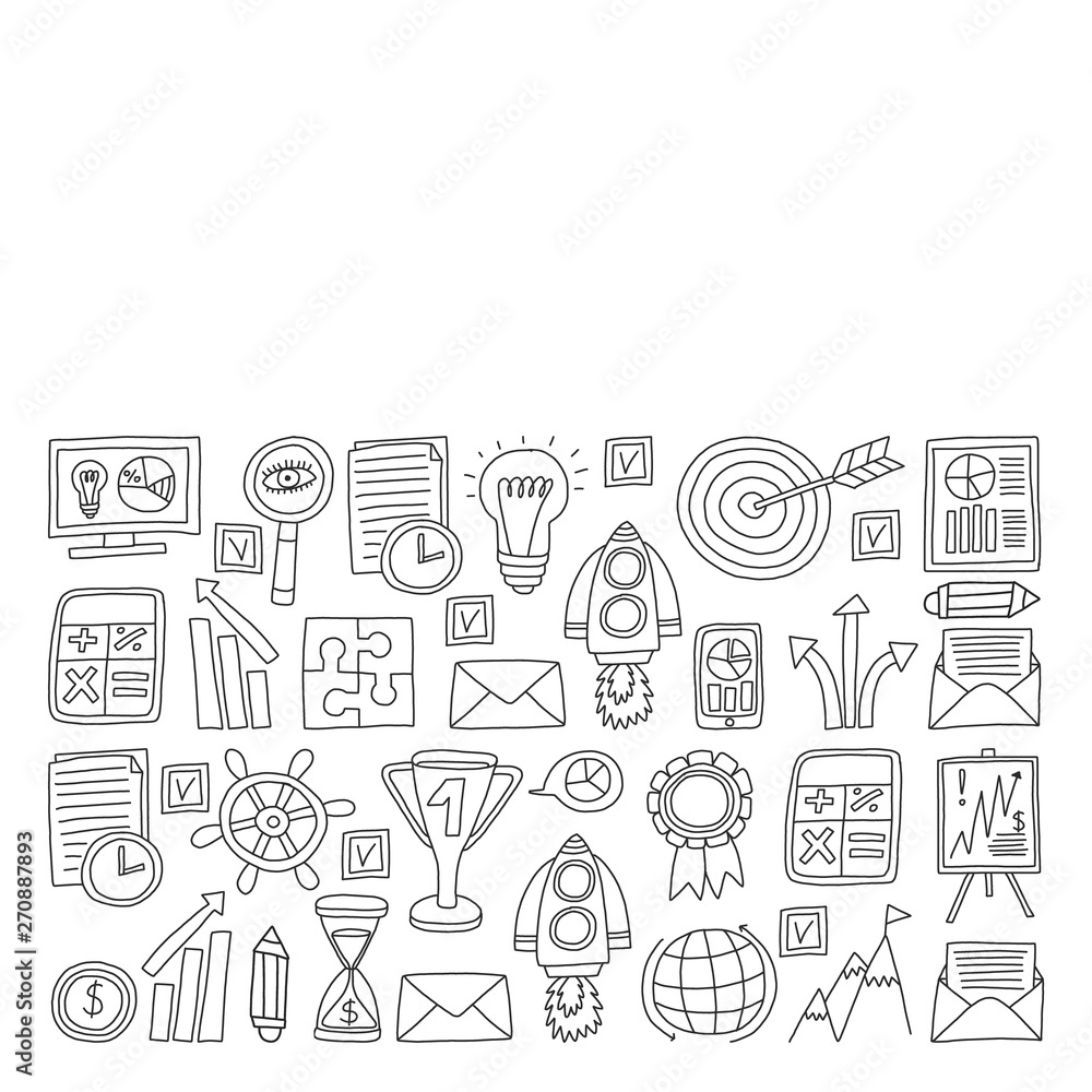 Vector set of bussines icons in doodle style. Vector set of bussines icons in doodle style.