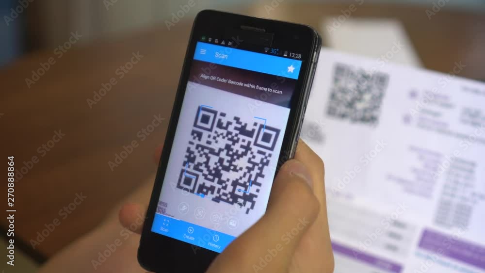 QR Code Scanner. Electricity and Gas Bill. Payment of utility using QR code and mobile device. Consumer pays on his smartphone QR Code Scanner. Electricity and Gas Bill. Payment of utility using QR code and mobile device. Consumer pays on his smartphone