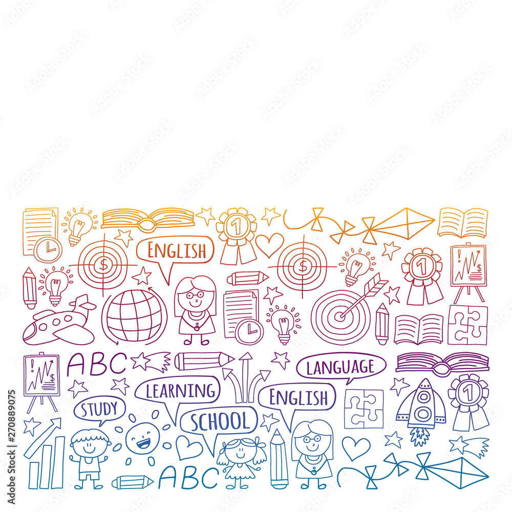 Vector set of learning English language, children's drawingicons icons in doodle style. Painted, black gradient, pictures on a piece of paper on white background. Vector set of learning English language, children's drawingicons icons in doodle style. Painted, black gradient, pictures on a piece of paper on white background.