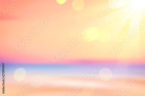 Fototapeta Naklejka Na Ścianę i Meble -  Copy space of soft sand sea and blur tropical beach with sunset sky and cloud abstract background.