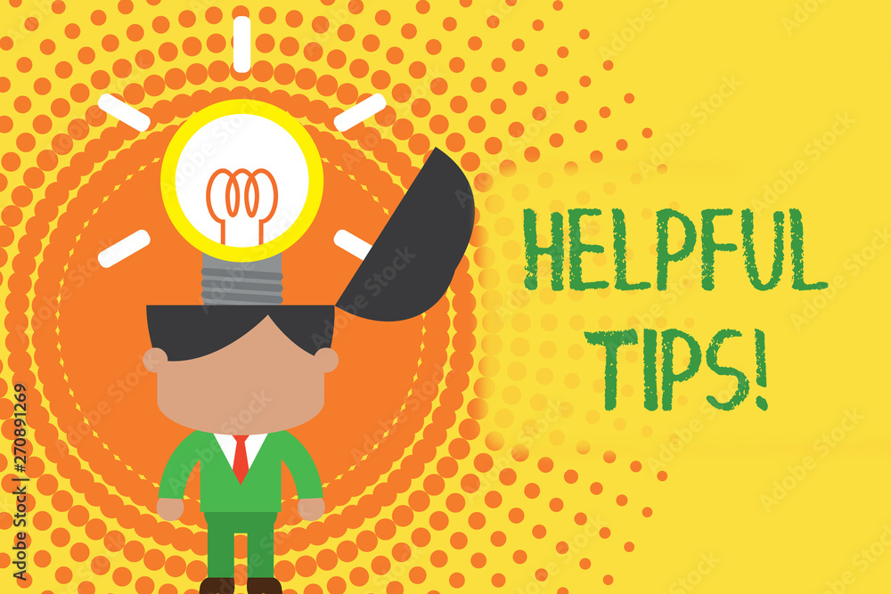 Writing note showing Helpful Tips. Business concept for advices given to be helpful knowledge in life Standing successful man suit necktie surging innovative solutions Writing note showing Helpful Tips. Business concept for advices given to be helpful knowledge in life Standing successful man suit necktie surging innovative solutions