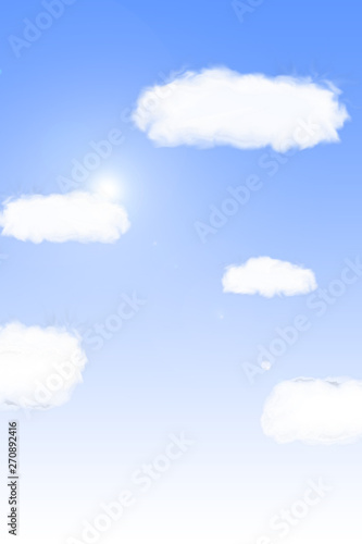 Illustration of blue sky with clouds. Background. 青空と雲のイラスト 背景素材 