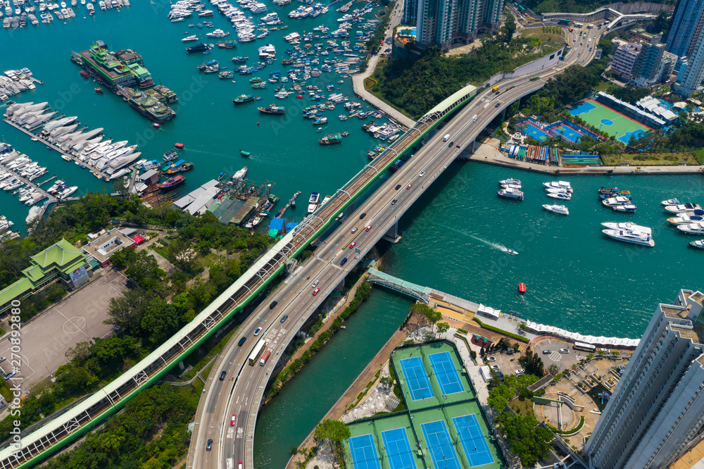Top view Hong Kong harbour port