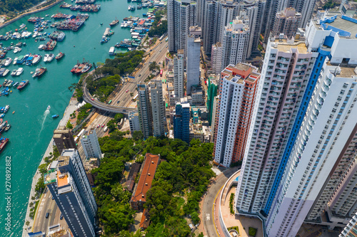 Top view Hong Kong harbour port