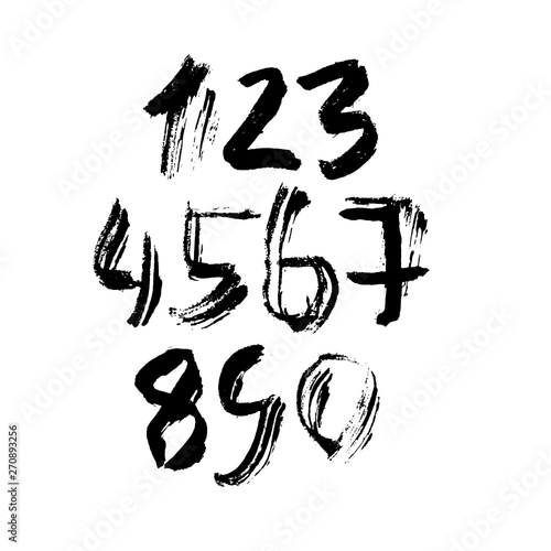 Set of grunge handdrawn numbers. Modern dry brush lettering. Vector illustration.