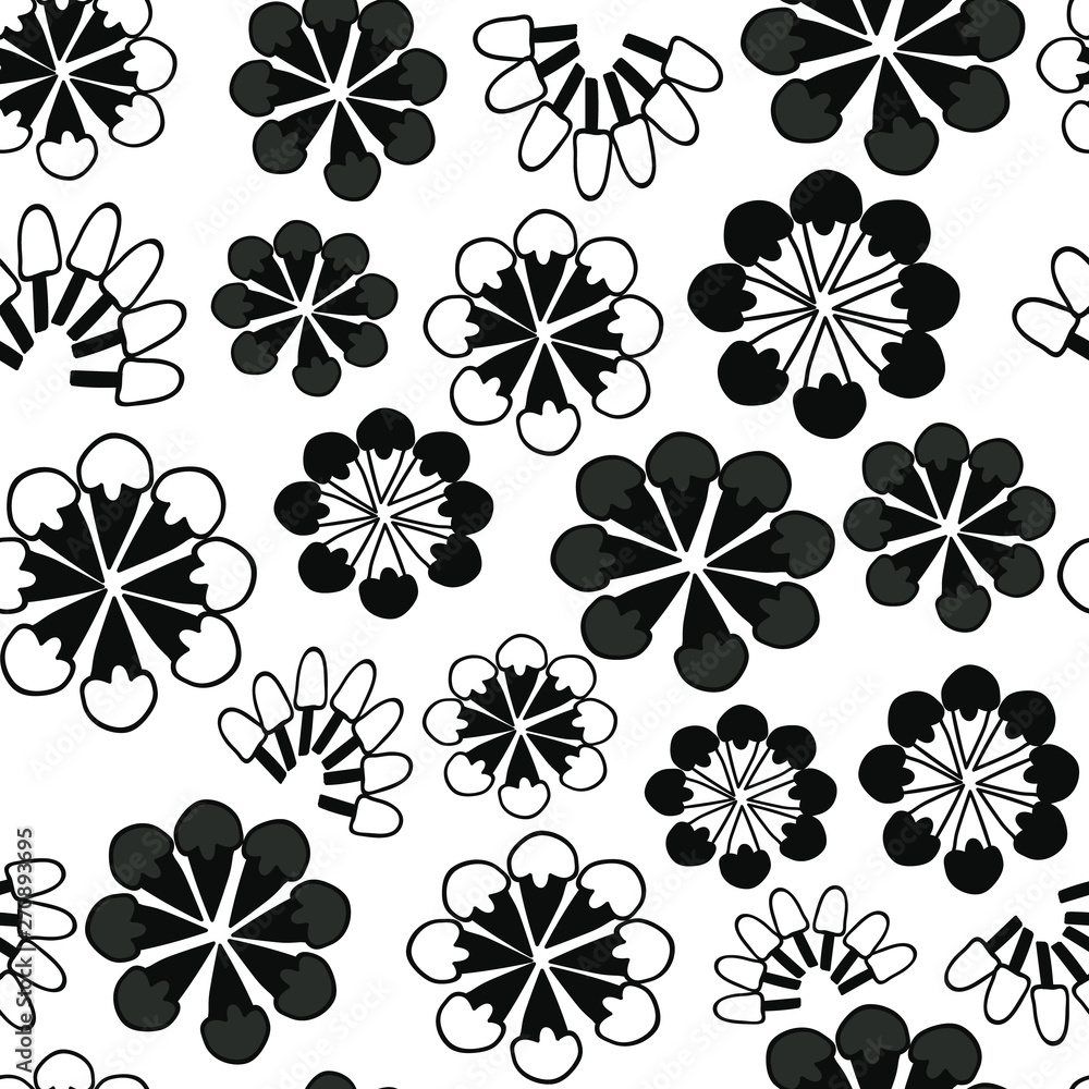 Vector black and white floral seamless repeat pattern. Great for festive seasons, wallpaper, scrapbooking, gift wrapper and fabric projects