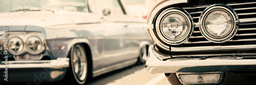 Old America cars street display, classic vintage vehicles