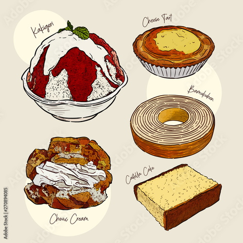 Japanese food, snack. hand draw sketch vector.