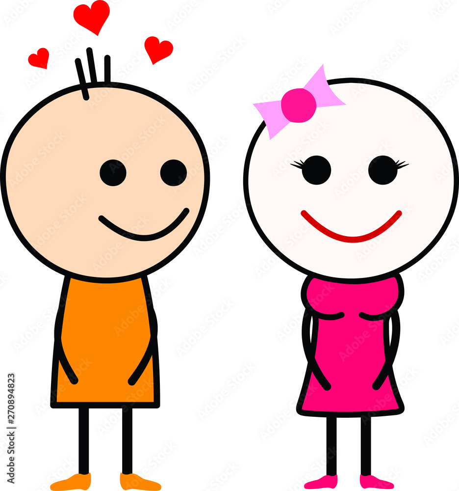 Vector Illustration of a cute cartoon love couple, boy in love with girl. Vector Illustration of a cute cartoon love couple, boy in love with girl.