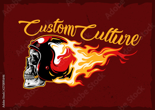 burning skull helmet emblem stock vector illustration