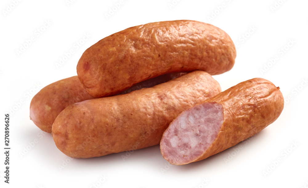 smoked sausages on white background smoked sausages on white background