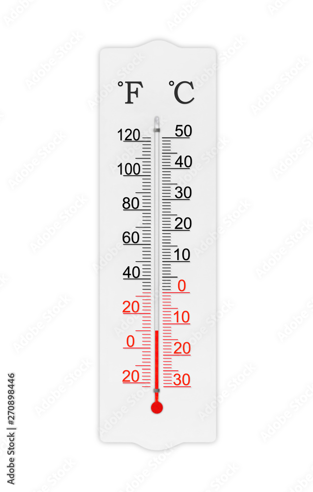 Fahrenheit and celsius scale meteorology thermometer for measuring air temperature. Thermometer isolated on white background. Ambient temperature plus 10 degrees fahrenheit Fahrenheit and celsius scale meteorology thermometer for measuring air temperature. Thermometer isolated on white background. Ambient temperature plus 10 degrees fahrenheit