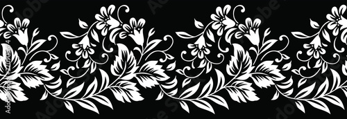 Seamless black and white flower border