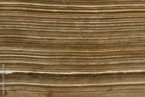 Horizontal old aged yellow book pages close up macro shot, image for background.