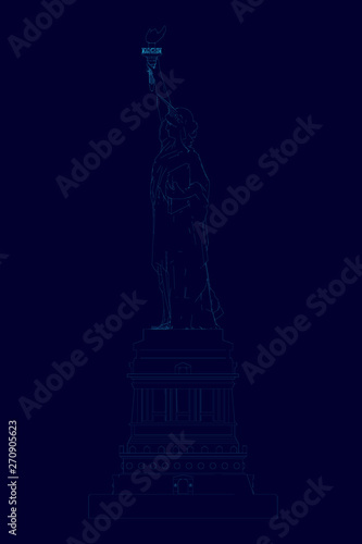 Contour statue of liberty. Side view. Vector illustration