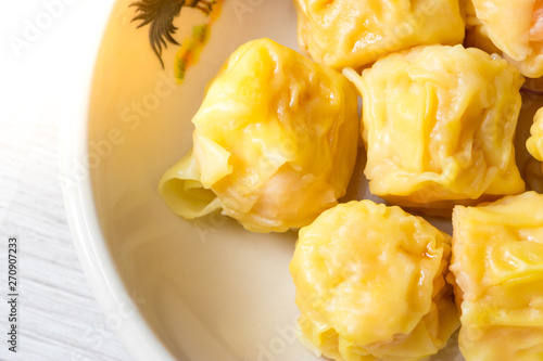 Close up  Siu Mai / Dim sum - Chinese steamed shrimp dumplings.