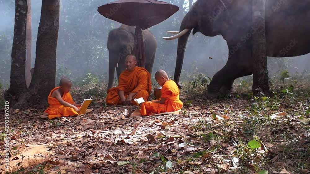Thai farmers and monks in the jungle Thai farmers and monks in the jungle