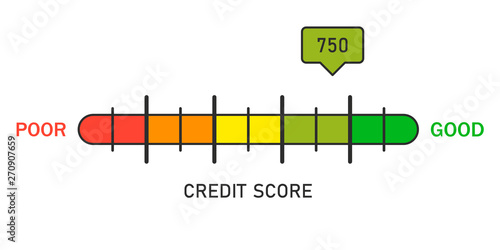 Credit score illustration. Progress indicator with pointer. Financial situation level.