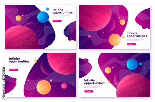 Landing page template on the topic of space, exploring, technologies, virtual and augmented reality.