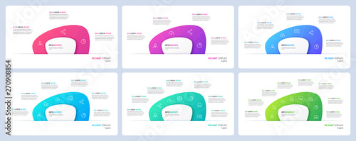 Set of vector pie chart infographic templates in the form of abstract shape. 3 4 5 6 7 8 parts