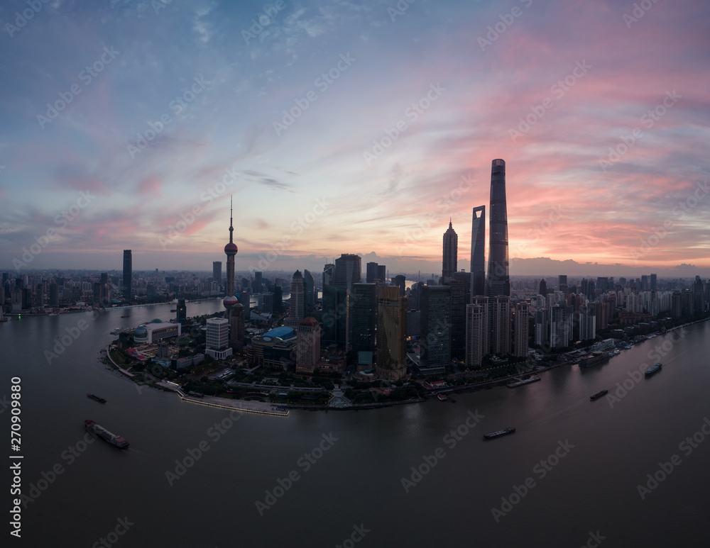 Aerial view over The Bund, Shanghai