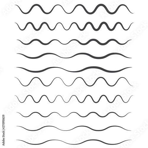 Set of wavy, zigzag, horizontal lines. Waves outline icon. Wave thin line symbol