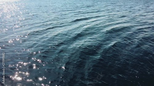 Shimmering blue sea surface on a sunny summer day with soothing sound of waves and seagulls.