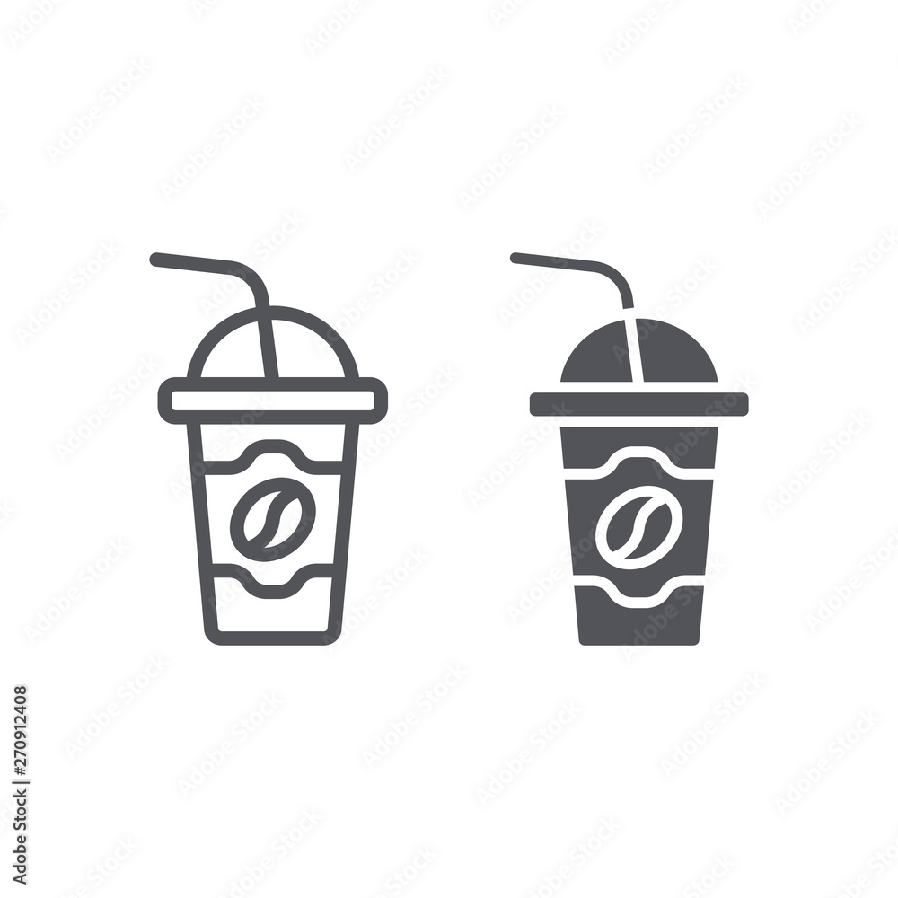 Latte to go line and glyph icon, coffee and drink, coffe cup sign, vector graphics, a linear pattern on a white background. Latte to go line and glyph icon, coffee and drink, coffe cup sign, vector graphics, a linear pattern on a white background.