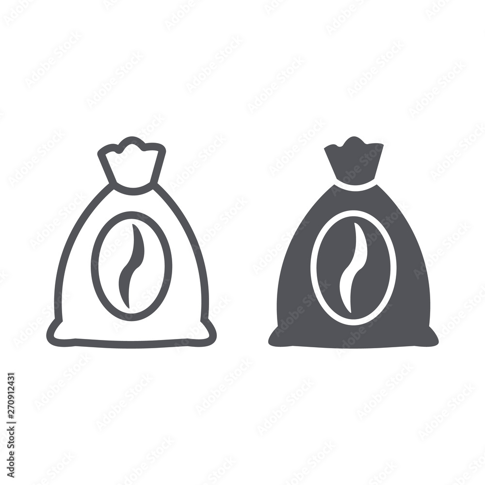 Coffee bag line and glyph icon, coffee and food, coffee package sign, vector graphics, a linear pattern on a white background.