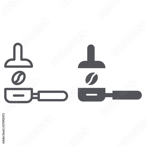 Portafilter line and glyph icon, coffee and barista, coffe tamping sign, vector graphics, a linear pattern on a white background.