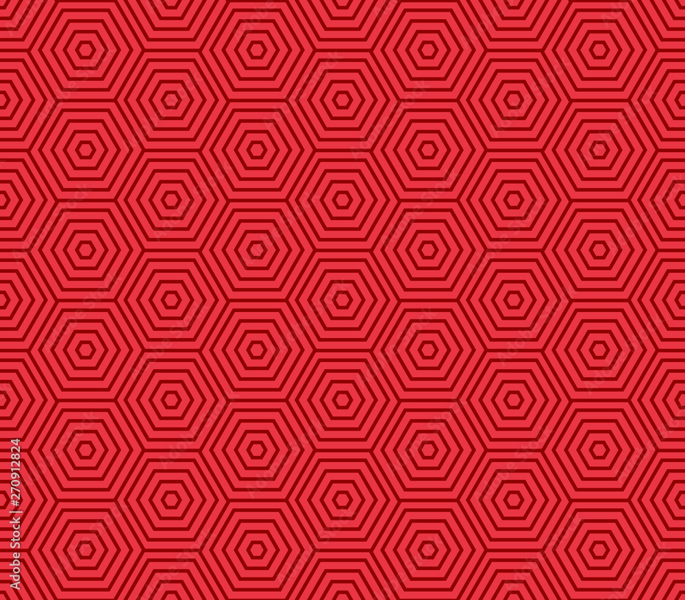 chinese hexagon spiral pattern seamless, red art swirling background vector