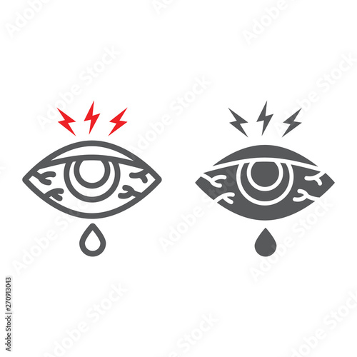 Eye sore line and glyph icon, body and injure, eye redness sign, vector graphics, a linear pattern on a white background.