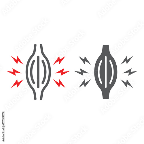 Muscle pain line and glyph icon, body and sick, muscle ache sign, vector graphics, a linear pattern on a white background.