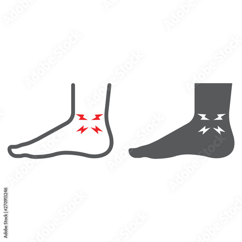 Ankle pain line and glyph icon, body and pain, leg injure sign, vector graphics, a linear pattern on a white background.