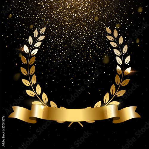 Realistic gold laurel wreath with text space