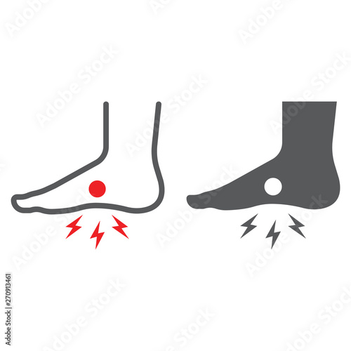 Foot pain line and glyph icon, body and painful, feet ache sign, vector graphics, a linear pattern on a white background.