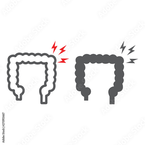 Diarrhea line and glyph icon, body and pain, bowel pain sign, vector graphics, a linear pattern on a white background.