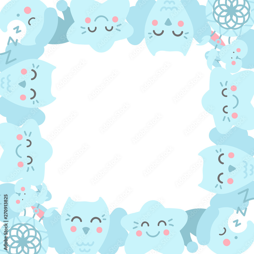 Square frame template with doodle characters. Square frame template with doodle characters.