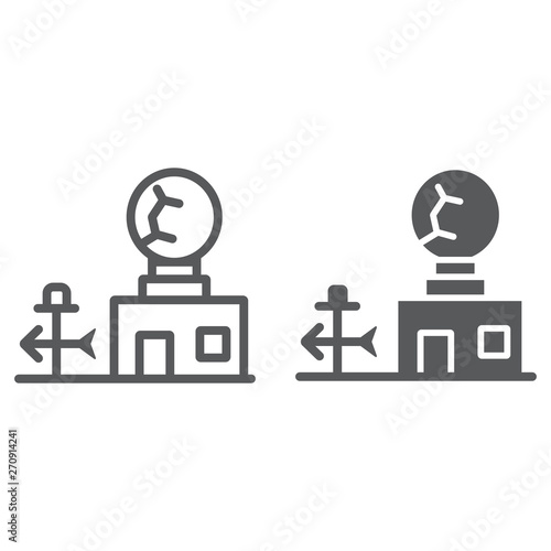 Weather station line and glyph icon, anemometer and forecast, meteorogical station sign, vector graphics, a linear pattern on a white background.